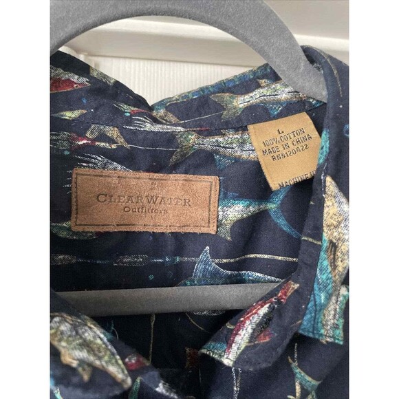 Clearwater Outfitters Mens Button Up Shirt Large Pocket Fish Lures Outdoor Blue - Picture 2 of 8